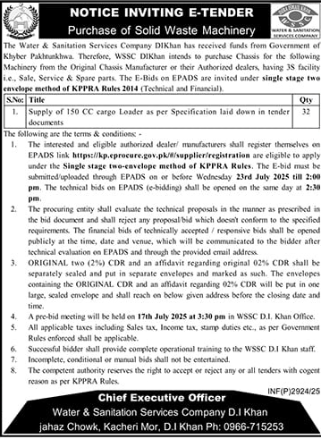 Water & Sanitation Services Company D.I.Khan Tender Notice